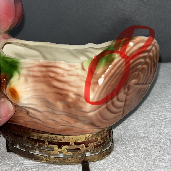♥️Vintage California Pottery Songbird on a log Ceramic Planter #209 MCM - Picture 4 of 7